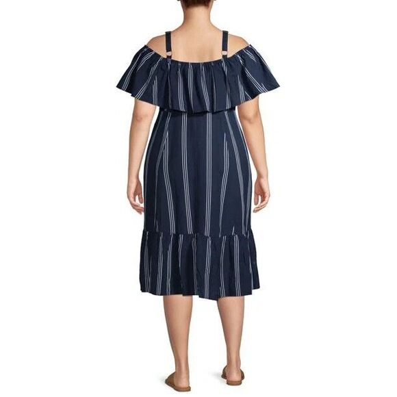 Terra & Sky Off the Shoulder Midi Dress Button Down Smocked Size 4X / 28W-30W - Picture 5 of 10